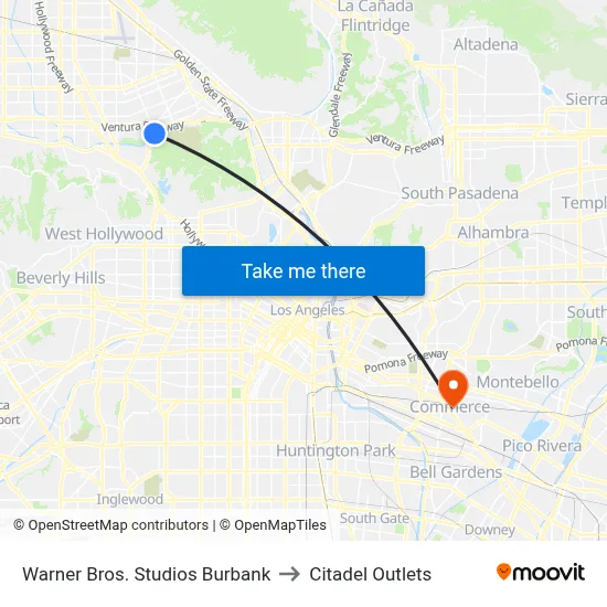 Warner Bros. Studios Burbank to Citadel Outlets map