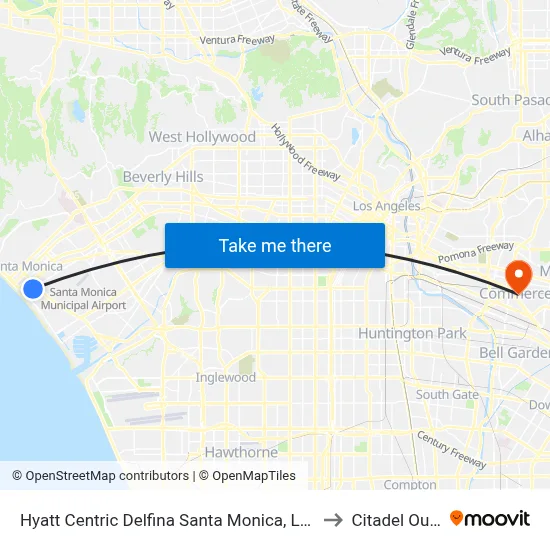 Hyatt Centric Delfina Santa Monica, Los Angeles to Citadel Outlets map