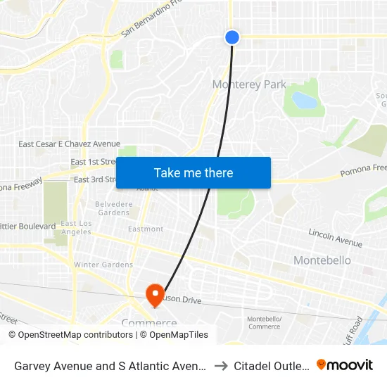 Garvey Avenue and S Atlantic Avenue to Citadel Outlets map