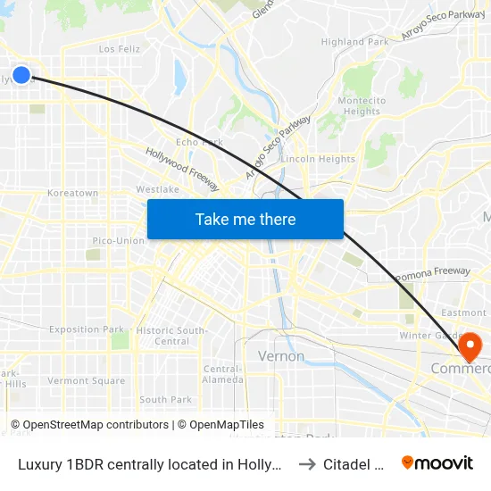 Luxury 1BDR centrally located in Hollywood, Los Angeles to Citadel Outlets map