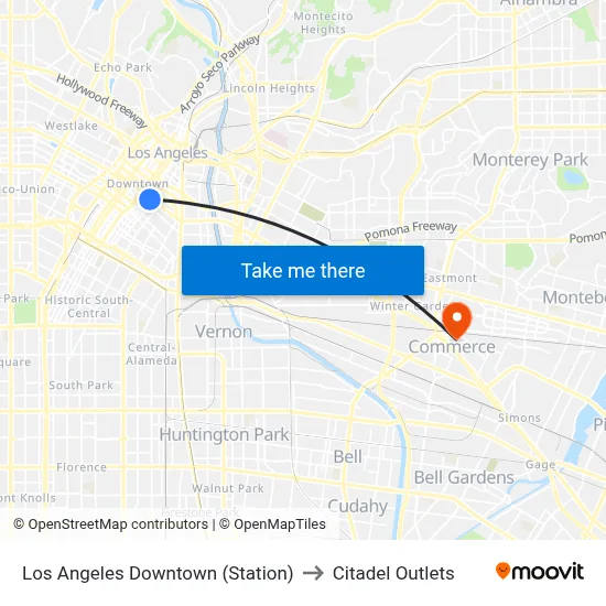 Los Angeles Downtown (Station) to Citadel Outlets map