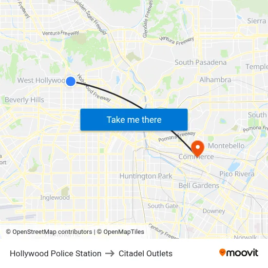 Hollywood Police Station to Citadel Outlets map