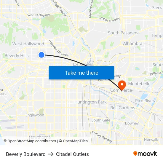 Beverly Boulevard to Citadel Outlets map