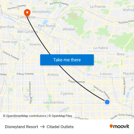 Disneyland Resort to Citadel Outlets map