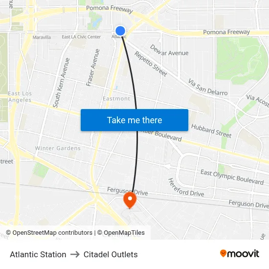 Atlantic Station to Citadel Outlets map