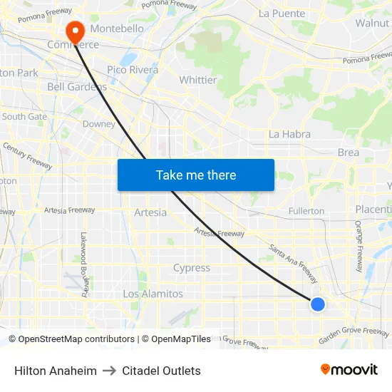 Hilton Anaheim to Citadel Outlets map