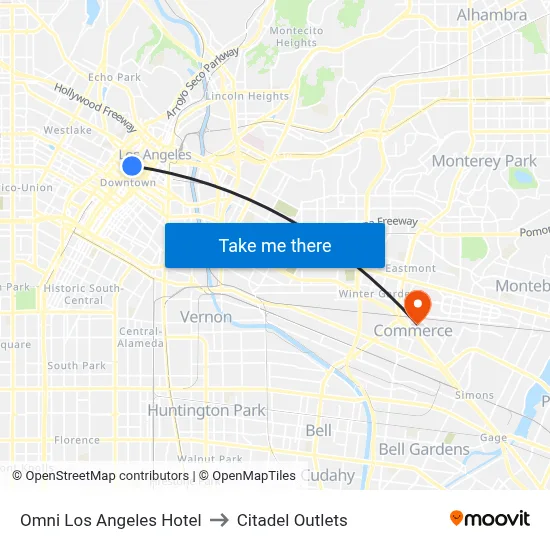 Omni Los Angeles Hotel to Citadel Outlets map