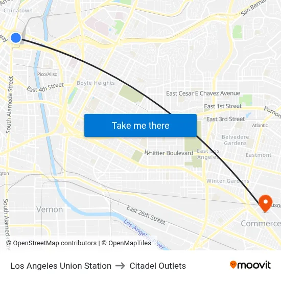 Los Angeles Union Station to Citadel Outlets map