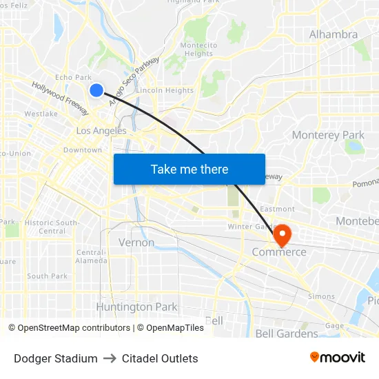 Dodger Stadium to Citadel Outlets map