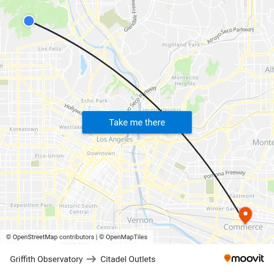 Griffith Observatory to Citadel Outlets map