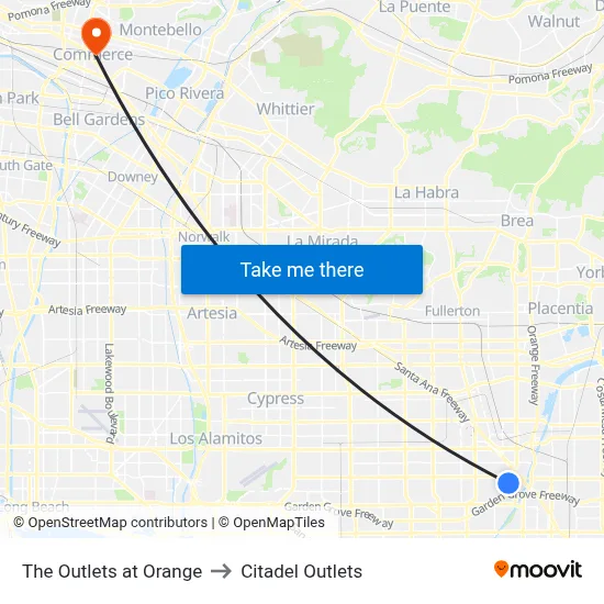 The Outlets at Orange to Citadel Outlets map