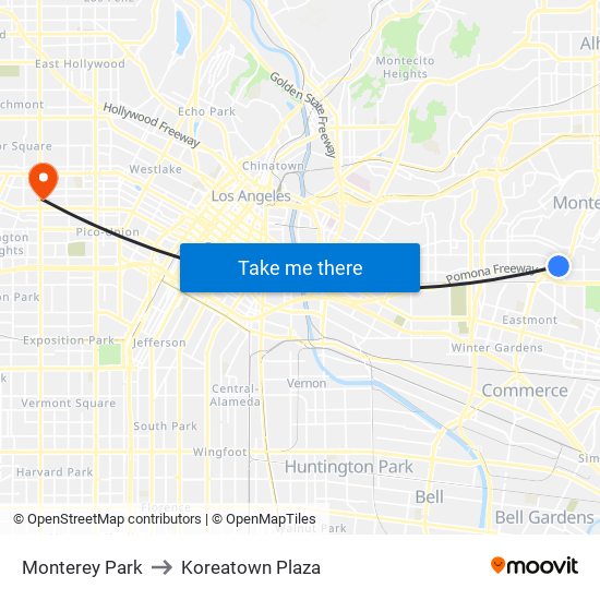Monterey Park to Koreatown Plaza map