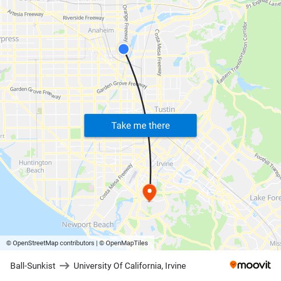 Ball-Sunkist to University Of California, Irvine map