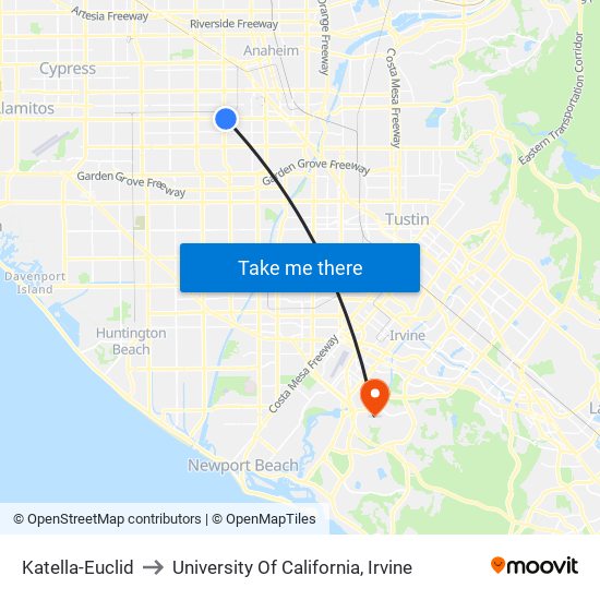 Katella-Euclid to University Of California, Irvine map