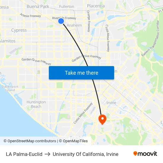 LA Palma-Euclid to University Of California, Irvine map