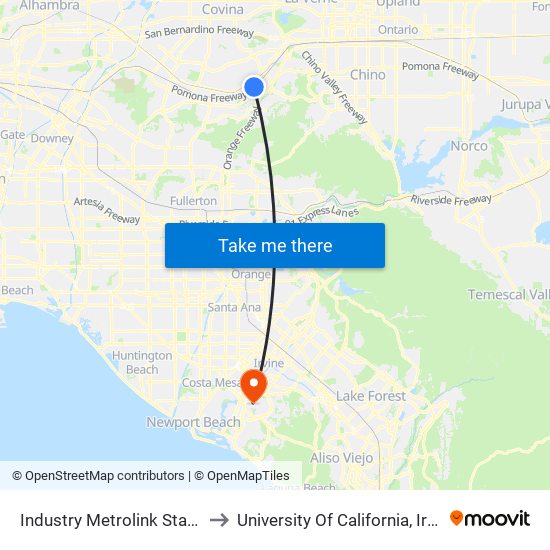 Industry Metrolink Station to University Of California, Irvine map