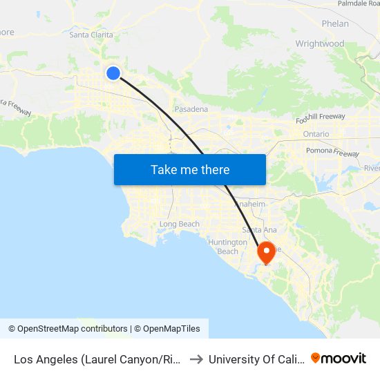 Los Angeles (Laurel Canyon/Rinaldi - San Fernando) to University Of California, Irvine map