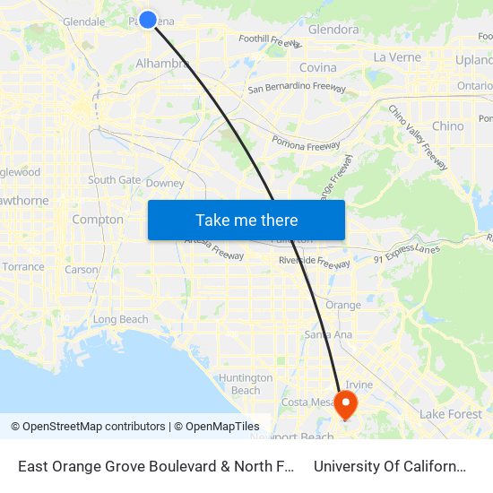 East Orange Grove Boulevard & North Fair Oaks Aven to University Of California, Irvine map