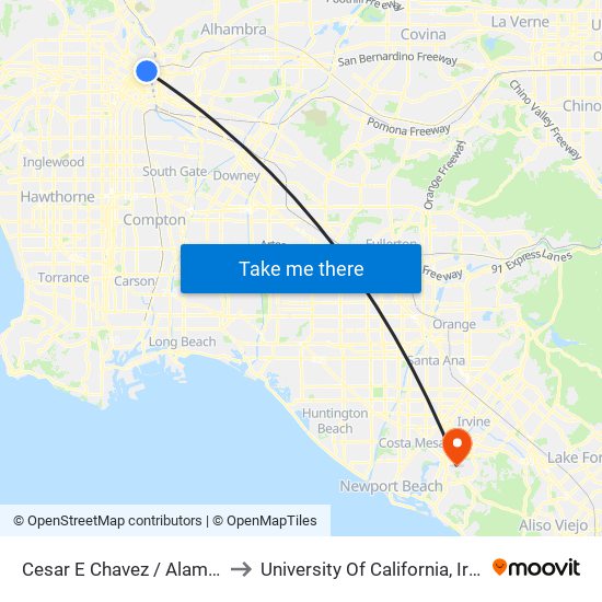 Cesar E Chavez / Alameda to University Of California, Irvine map