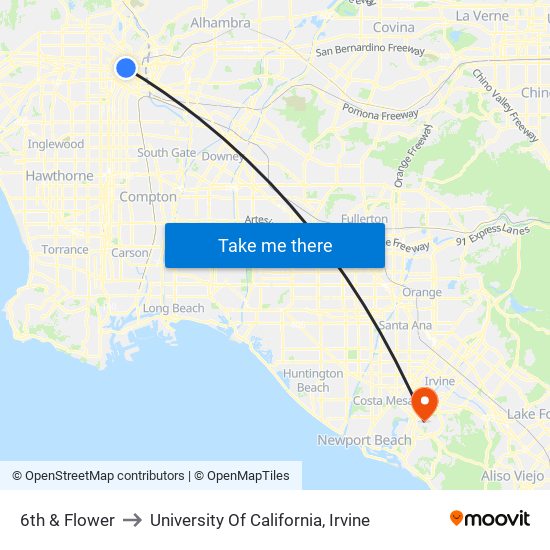 6th & Flower to University Of California, Irvine map