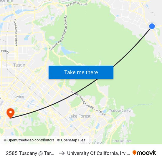 2585 Tuscany @ Target to University Of California, Irvine map