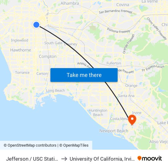 Jefferson / USC Station to University Of California, Irvine map