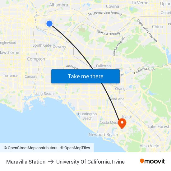 Maravilla Station to University Of California, Irvine map