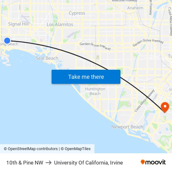 10th & Pine NW to University Of California, Irvine map