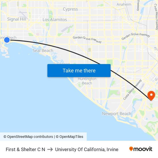 First & Shelter C N to University Of California, Irvine map