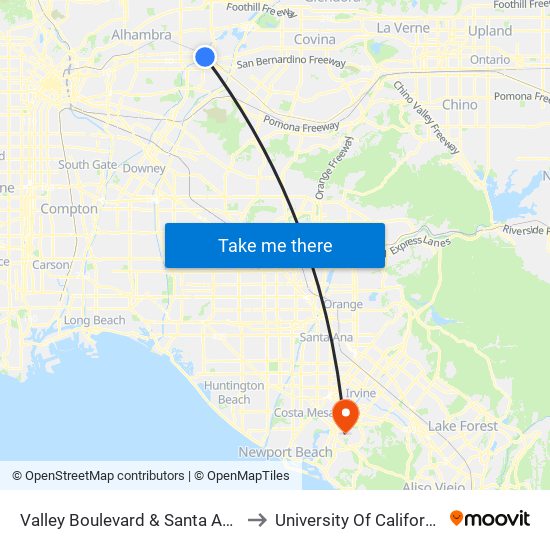 Valley Boulevard & Santa Anita Avenue to University Of California, Irvine map