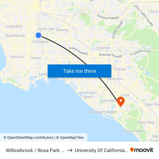 Willowbrook / Rosa Park Station to University Of California, Irvine map