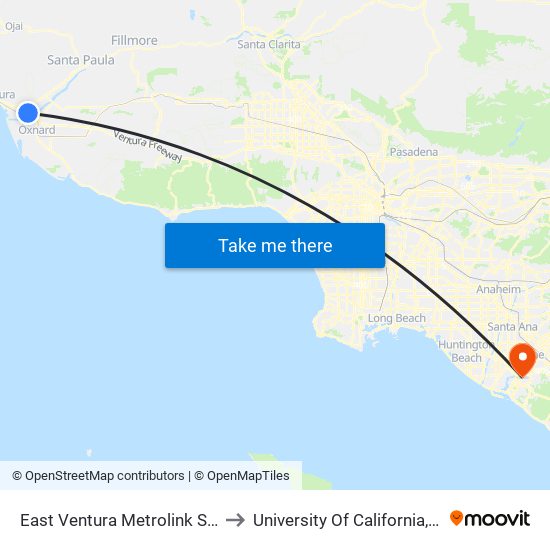 East Ventura Metrolink Station to University Of California, Irvine map