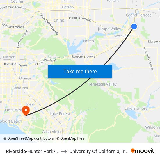 Riverside-Hunter Park/Ucr to University Of California, Irvine map