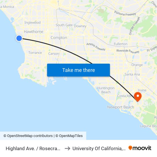 Highland Ave. / Rosecrans Ave. to University Of California, Irvine map