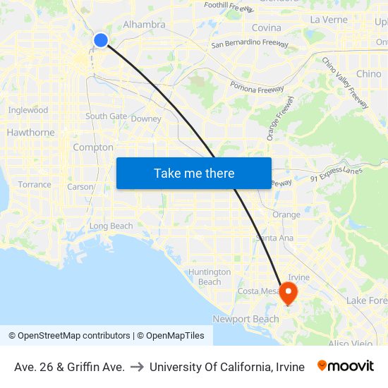 Ave. 26 & Griffin Ave. to University Of California, Irvine map