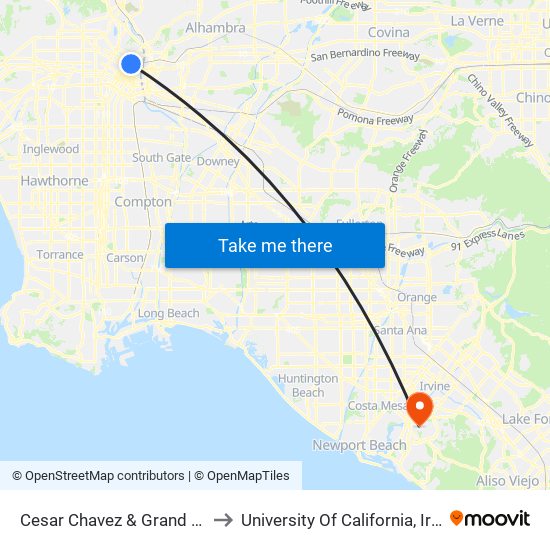 Cesar Chavez & Grand Ave. to University Of California, Irvine map