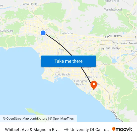 Whitsett Ave & Magnolia Blvd Southbound to University Of California, Irvine map