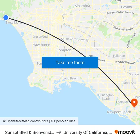 Sunset Blvd & Bienvenida Ave to University Of California, Irvine map