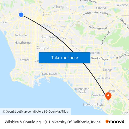 Wilshire & Spaulding to University Of California, Irvine map