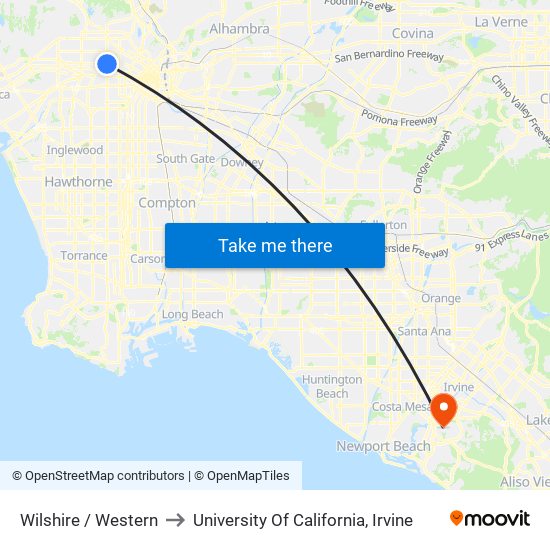 Wilshire / Western to University Of California, Irvine map