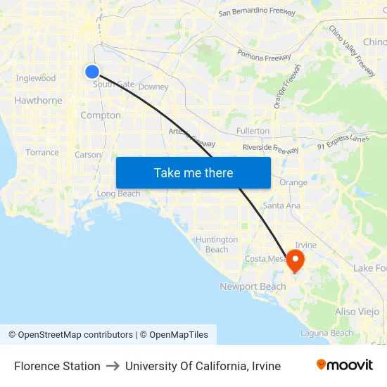 Florence Station to University Of California, Irvine map