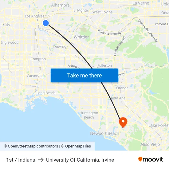 1st / Indiana to University Of California, Irvine map