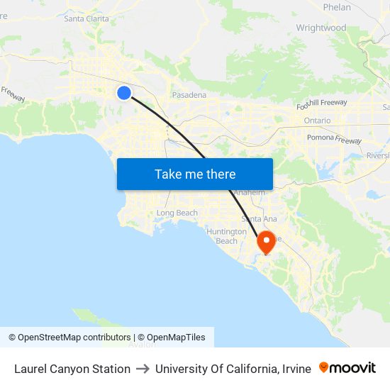 Laurel Canyon Station to University Of California, Irvine map