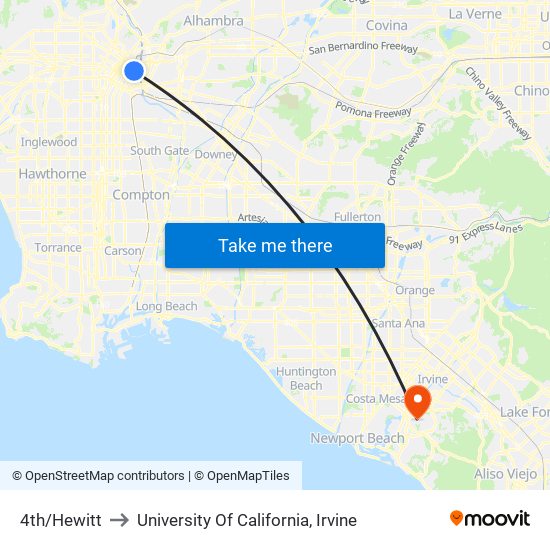 4th/Hewitt to University Of California, Irvine map