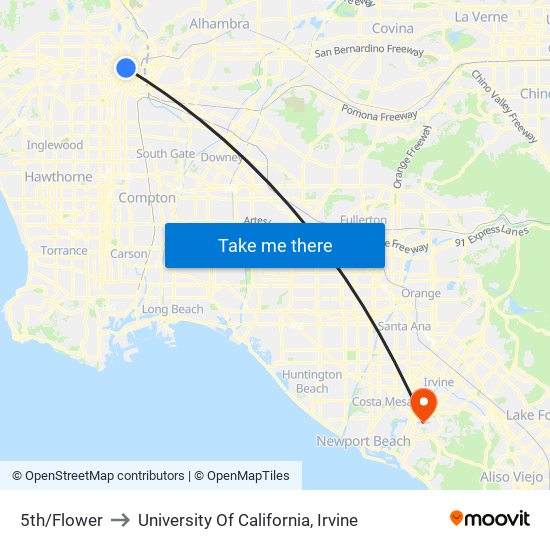 5th/Flower to University Of California, Irvine map