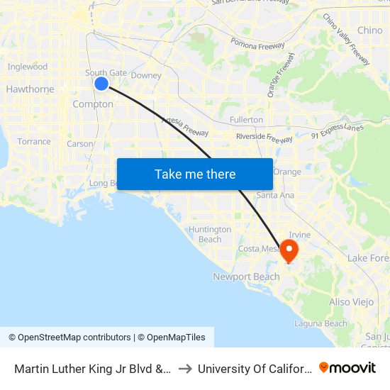 Martin Luther King Jr Blvd & Virginia Ave to University Of California, Irvine map