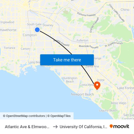 Atlantic Ave & Elmwood Ave to University Of California, Irvine map