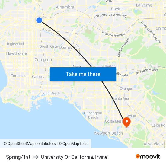 Spring/1st to University Of California, Irvine map