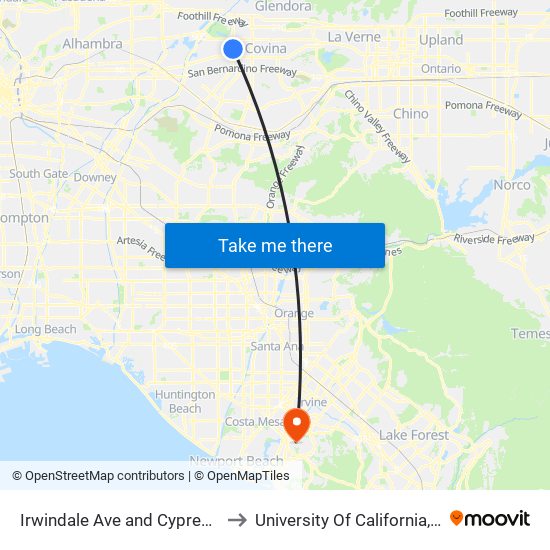 Irwindale Ave and Cypress St N to University Of California, Irvine map