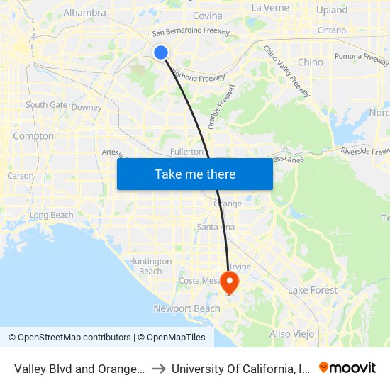 Valley Blvd and Orange Ave to University Of California, Irvine map